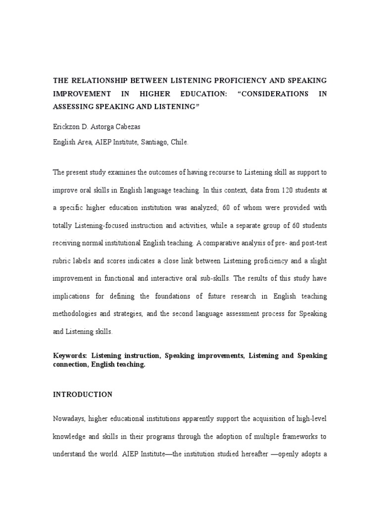 Listening's Impact on Speaking Skills | PDF | English As A Second Or ...