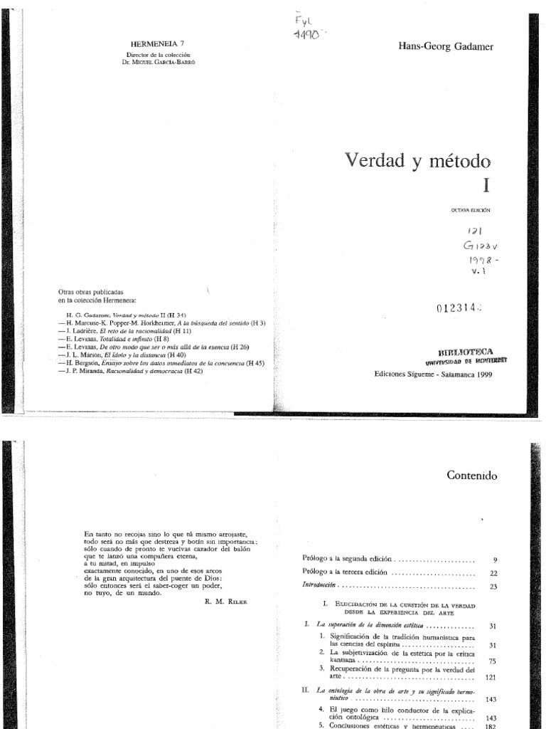 768px x 1024px - Gadame Hans George R - Verdad Y Metodo Vol 1 | PDF