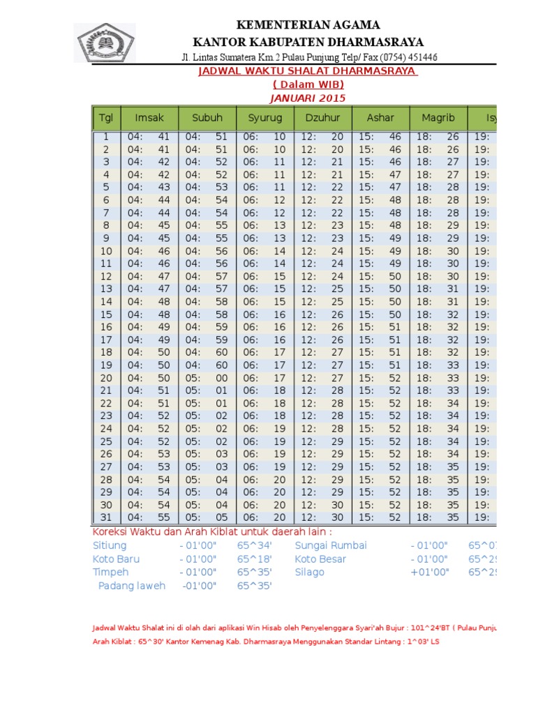 Jadwal Shalat Untuk Dharmasraya