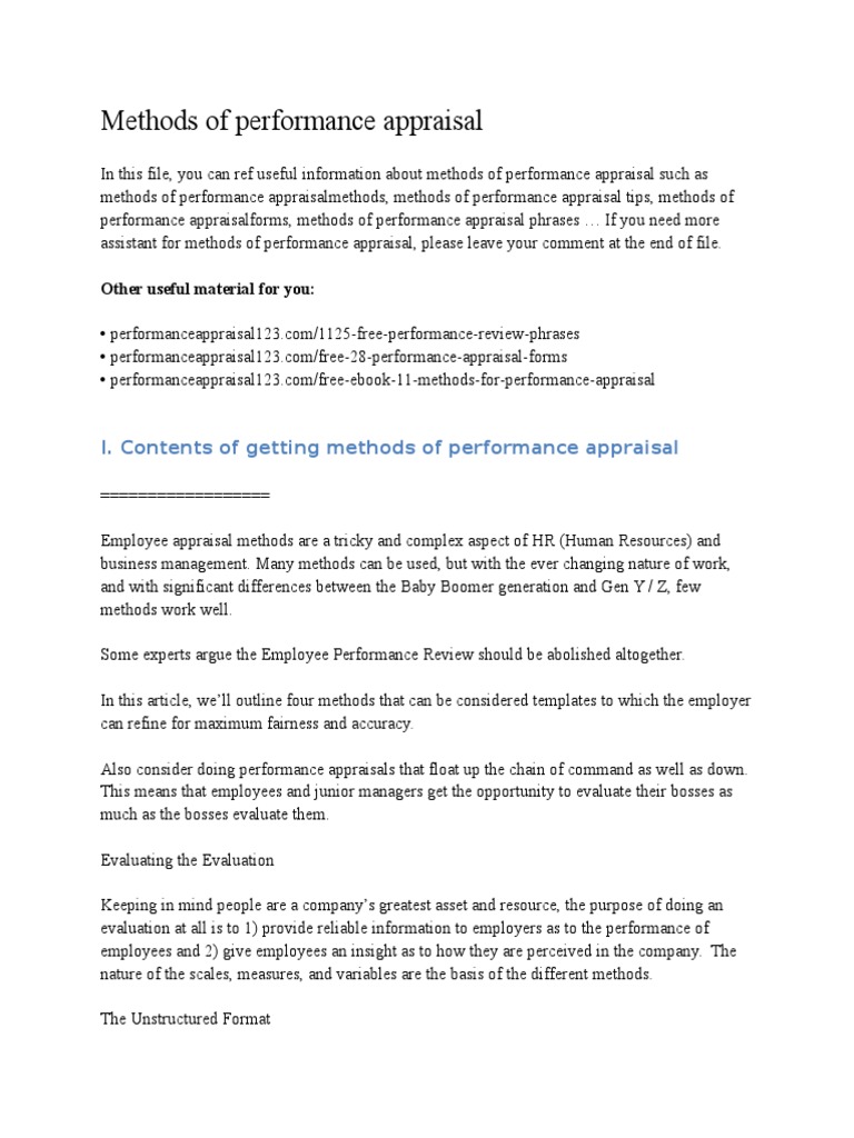 Performance Appraisal Methods Explained | PDF | Performance Appraisal ...