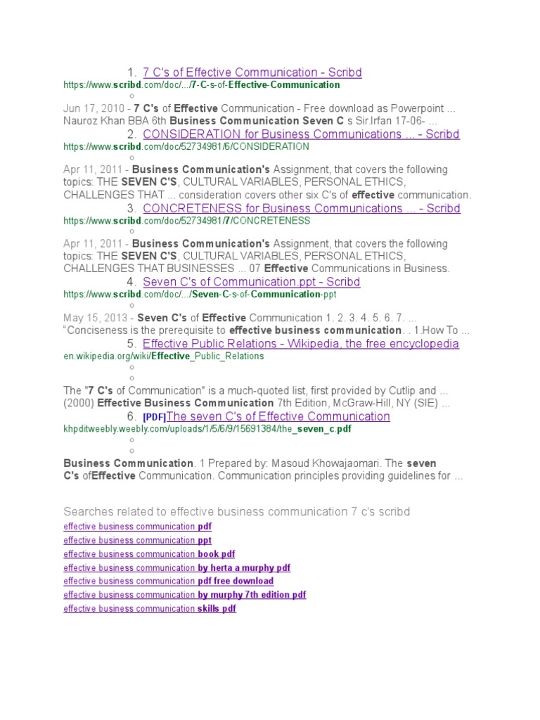 Searches Related To Effective Business Communication 7 C's Scribd | PDF ...