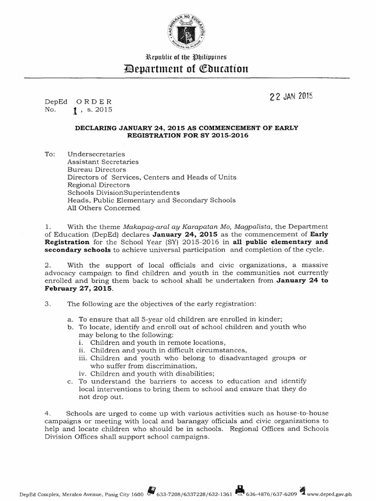 DepEd Order No. 1, Series of 2015 | PDF