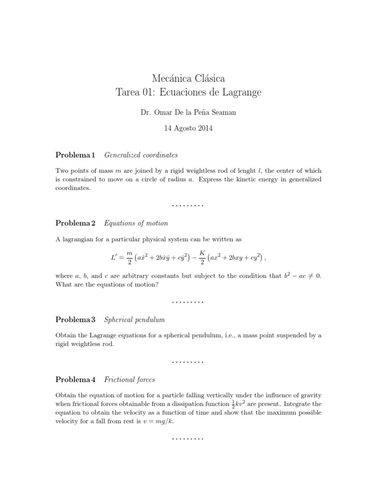 Lagrange Equations in Classical Mechanics | PDF | Science & Mathematics