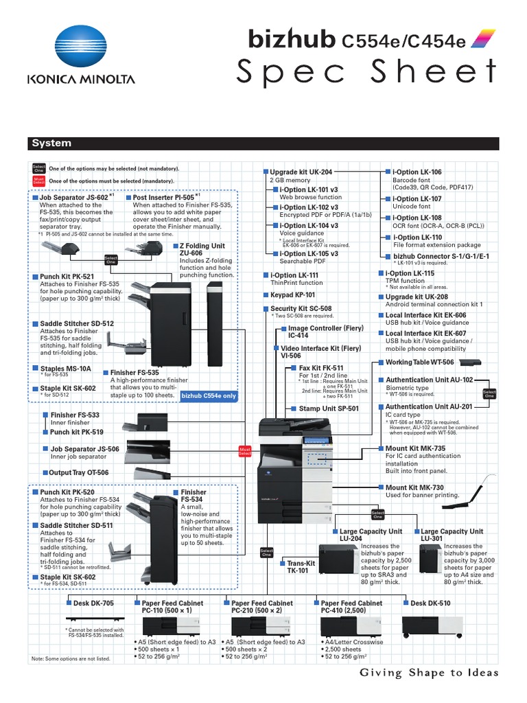 Bizhub c554e c454e Spec Sheet e | Paper | Image Scanner