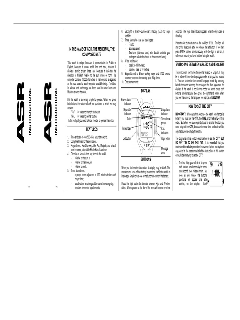 Asr Wrist Watch Manual | PDF | Watch | Compass
