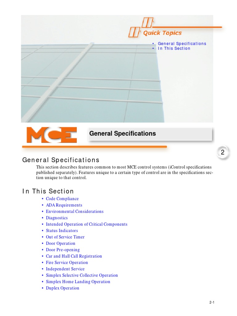 Elevator Control System Specifications | PDF | Elevator | Door