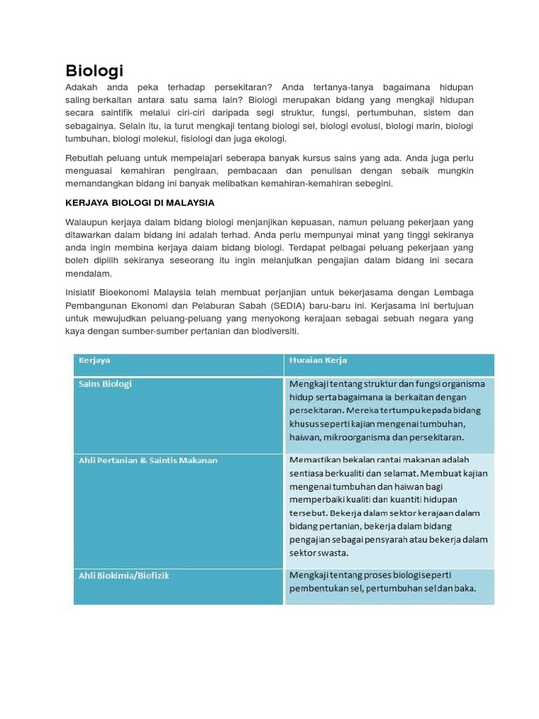 Bidang Kerjaya Biologi Pdf