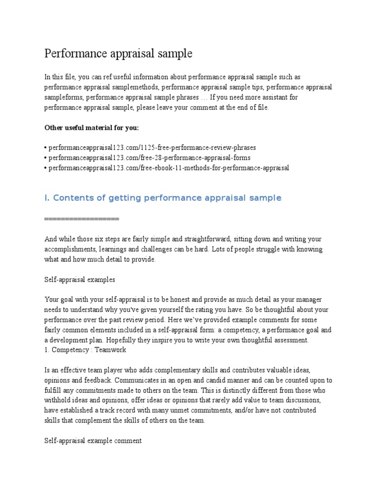 Performance Appraisal Sample Guide | PDF | Performance Appraisal ...