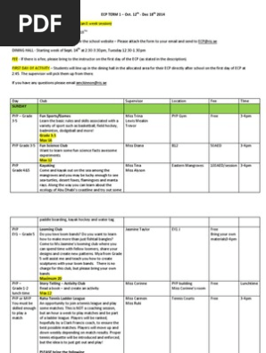 Raha International School, Extra Curricular Program Schedule