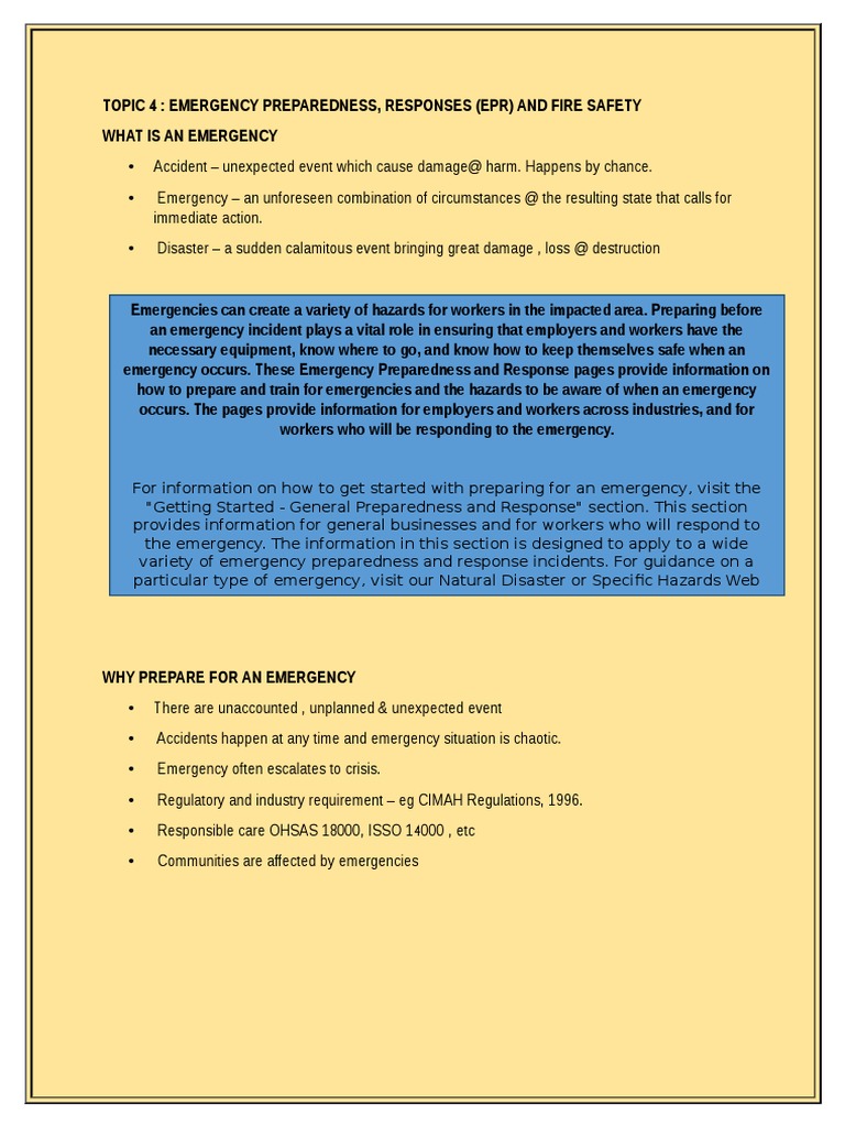 Topic 4 Emergency Preparedness, Responses (Epr) and Fire Safety PDF