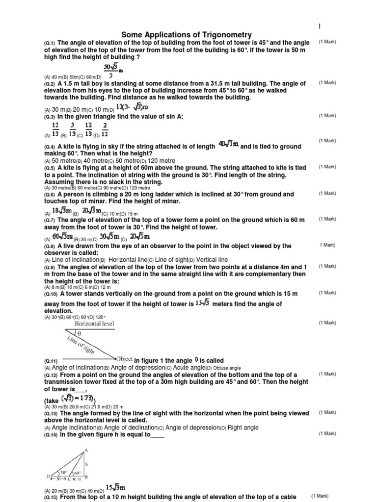 Trigonometric Applications in Height Calculations | PDF | Angle ...