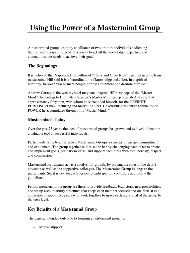 Mastermind Group: Unlocking Collective Success | PDF | Expert ...