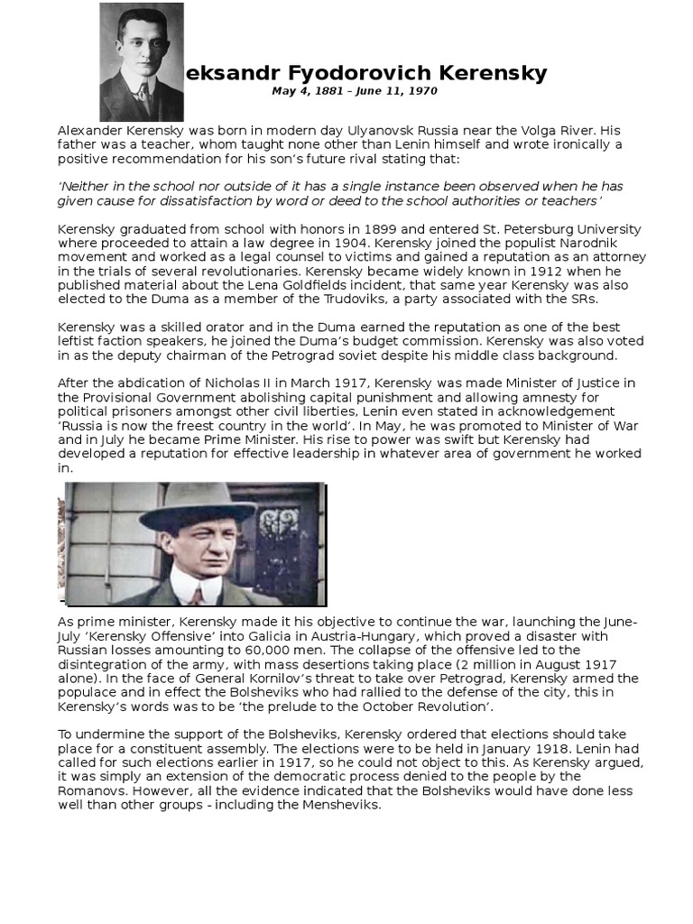Alexander kerensky provisional government picture