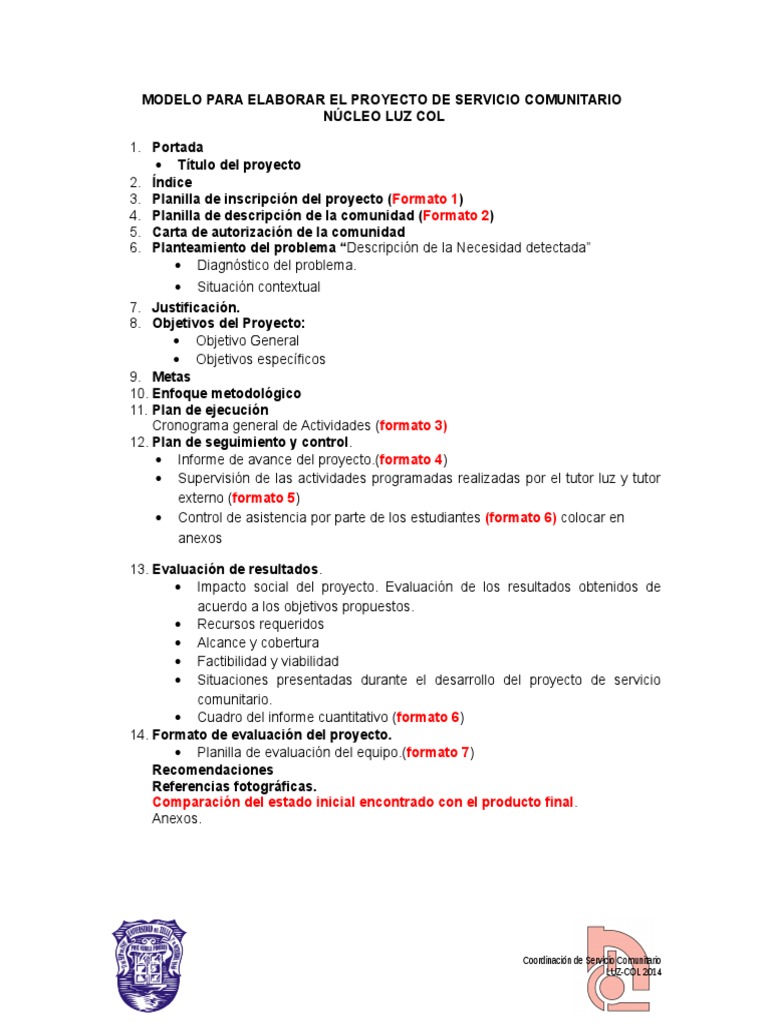 Modelo de Proyecto de Servicio Comunitario | PDF | Evaluación | Aprendizaje