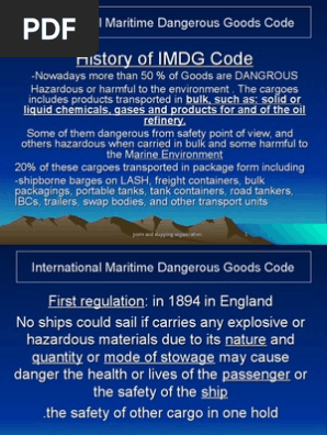 International Maritime Dangerous Goods Code Dangerous Goods Cargo