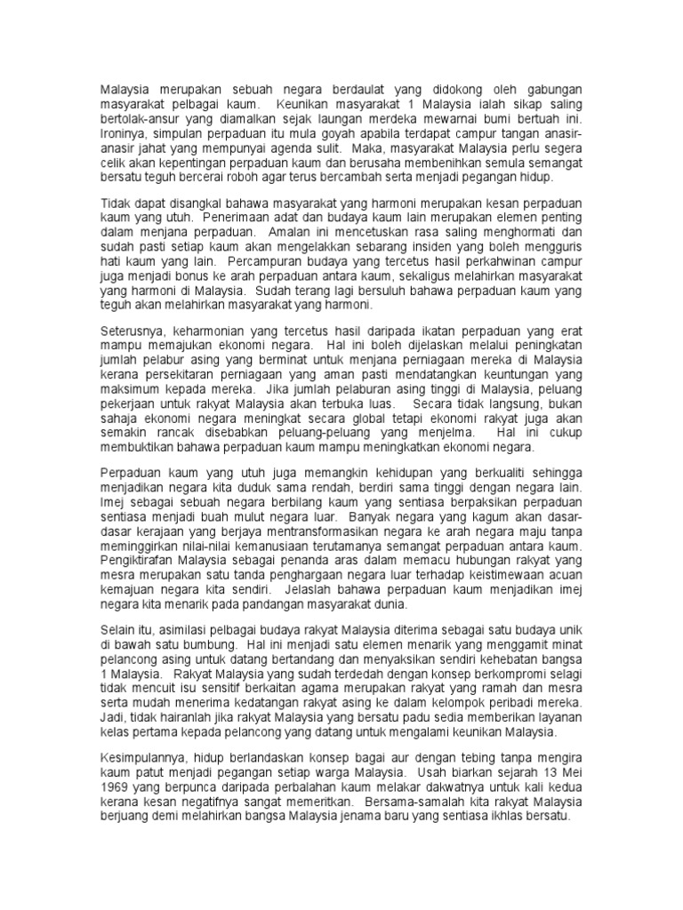 Malaysia Merupakan Sebuah Negara Berdaulat Yang Didokong Oleh Gabungan Masyarakat Pelbagai Kaum Pdf