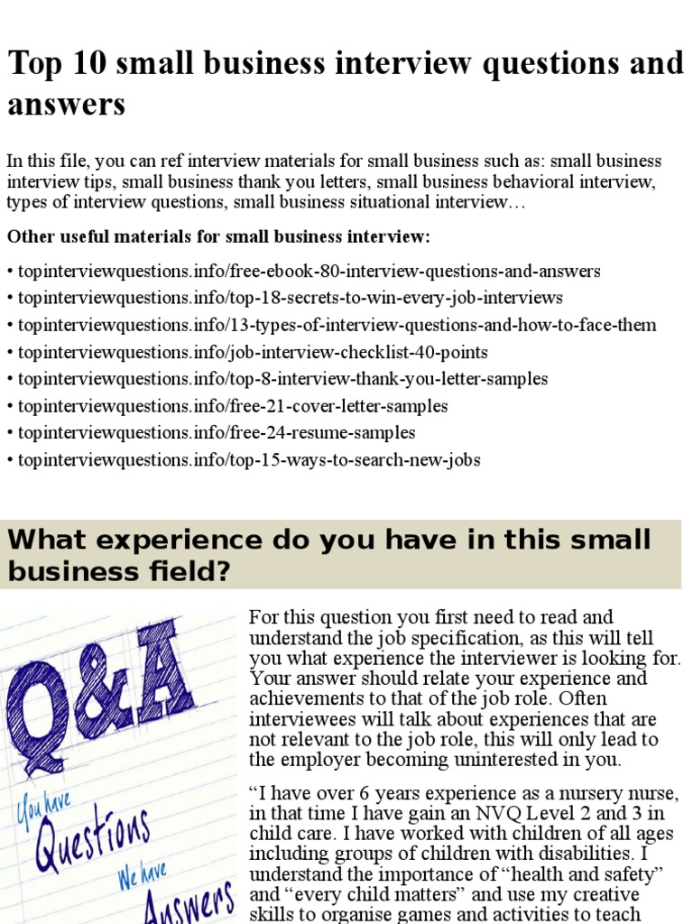 Top 10 Small Business Interview Questions and Answers | PDF | Job ...