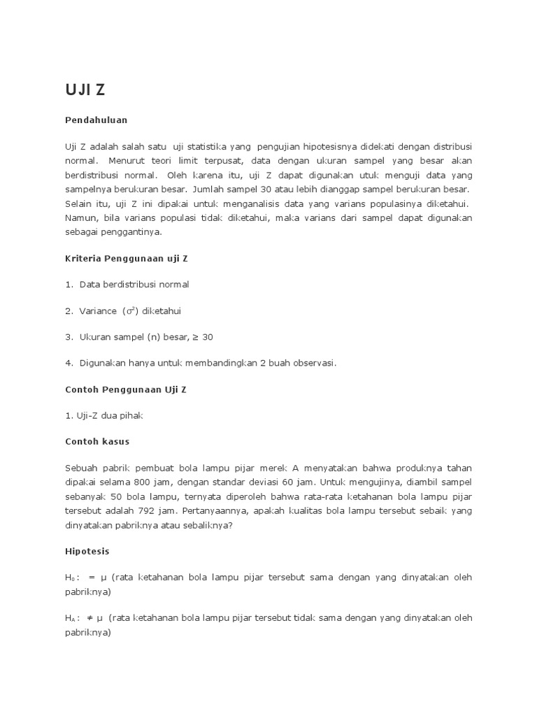 Kumpulan Materi Uji Z Statistika