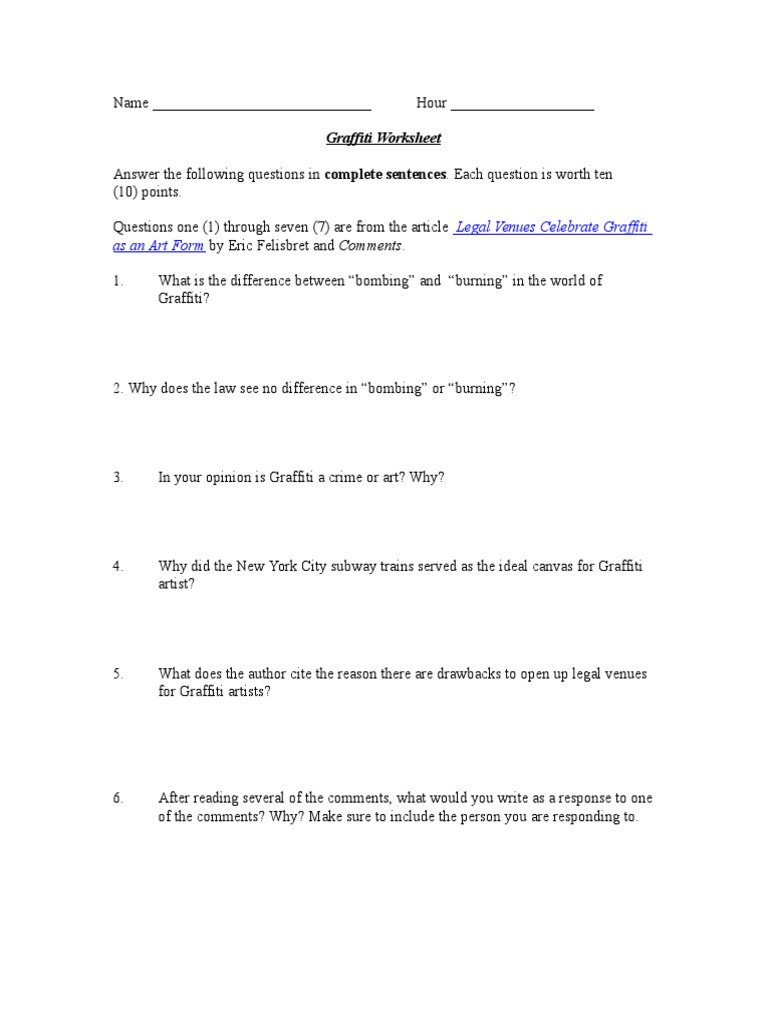 Graffiti Worksheet