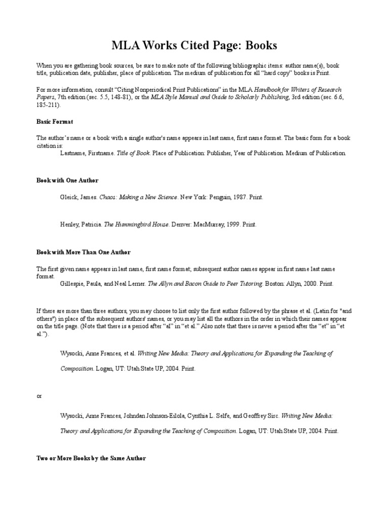 Mla Works Cited Page Books Citation Thesis