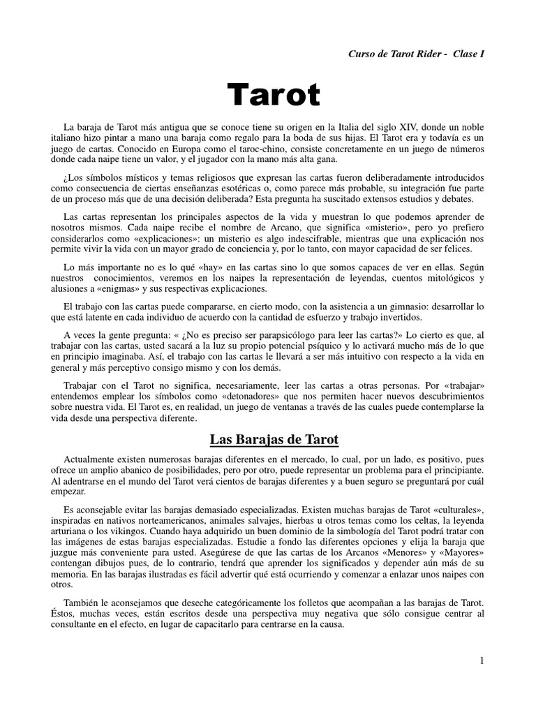Introducción al Tarot Rider Waite | PDF | Tarot | Jugando a las cartas