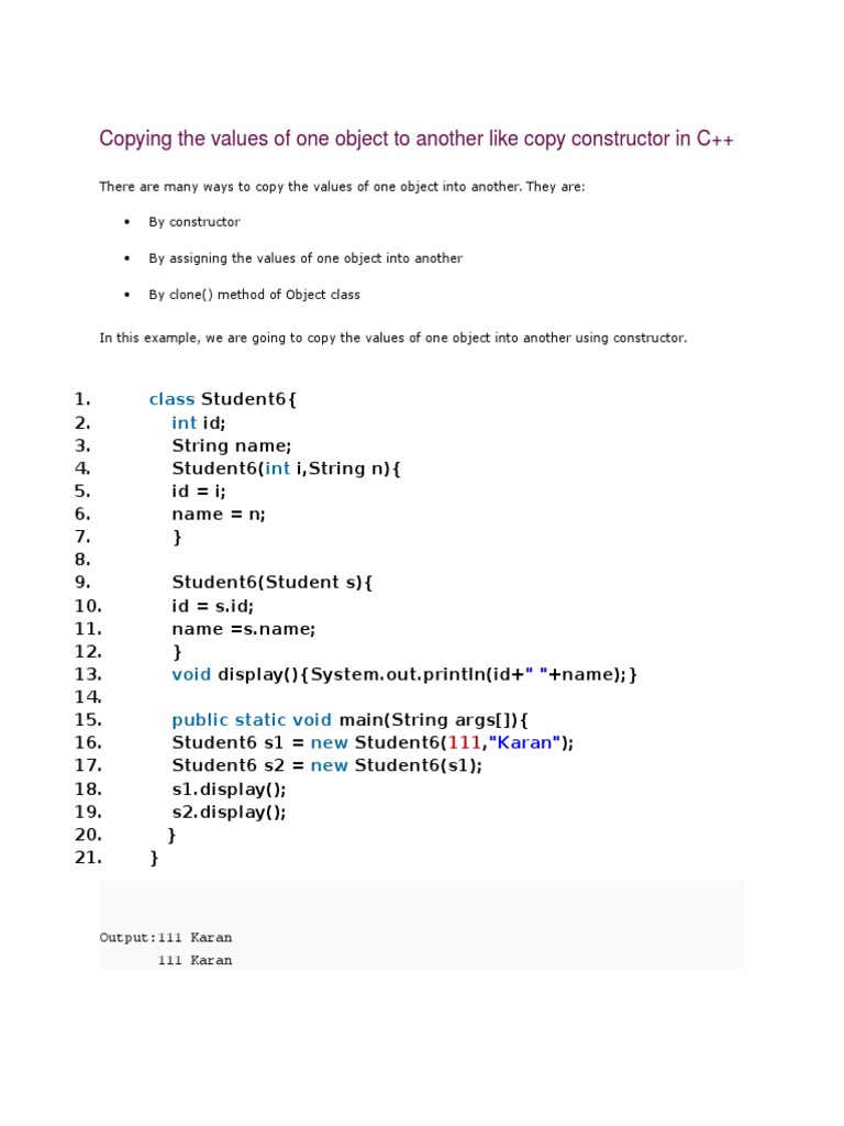 Copying Object Values in C++ | PDF