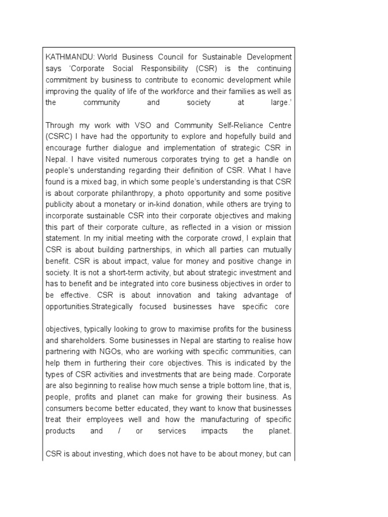 CSR in Nepal | PDF | Corporate Social Responsibility | Stakeholder ...