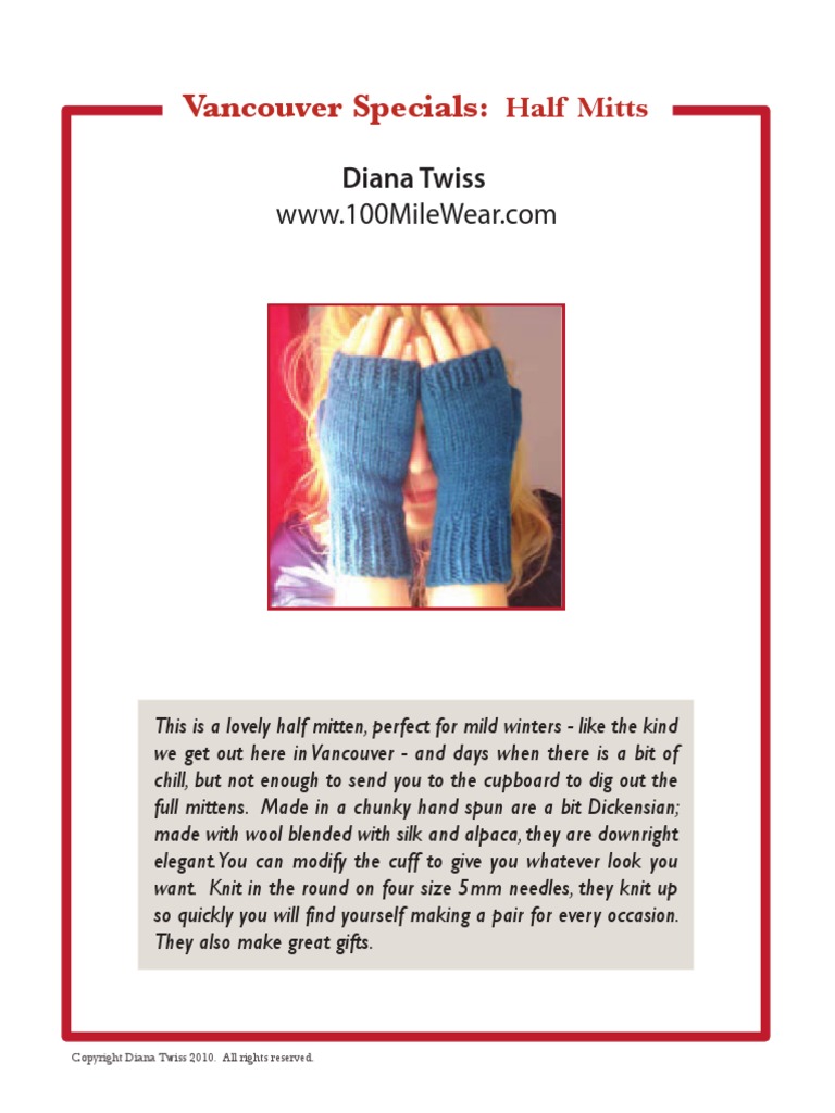 Vancouver Specials Half Mitts PDF Knitting Yarn