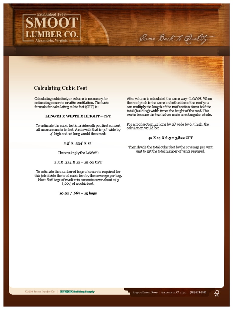 Calculating Cubic Feet | PDF