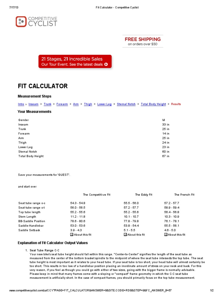 competitive cyclist fit calculator europe