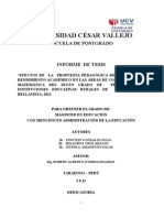 Efectividad PPR en rendimiento académico 6° primaria rural San Pablo