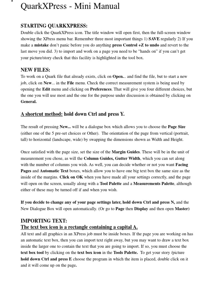 QuarkXPress Mini Manual Guide | PDF | Computers