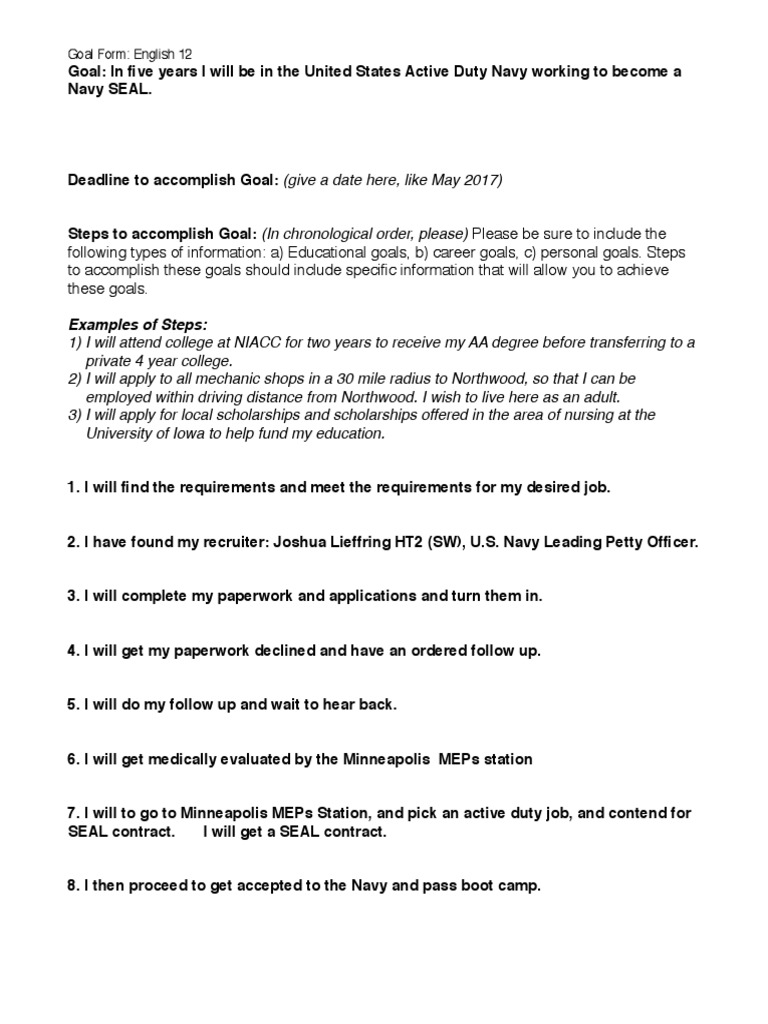 Navy SEAL Career Goal Plan | PDF