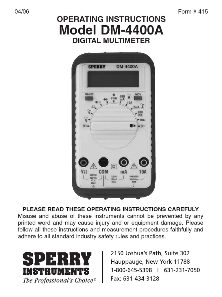 Sperry Instruments Multimeter Manual PDF Power Supply Switch
