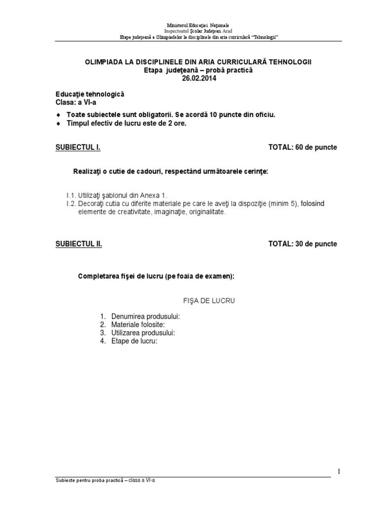 2014 Educatie Tehnologica Judeteana Clasa A Via Proba Practica