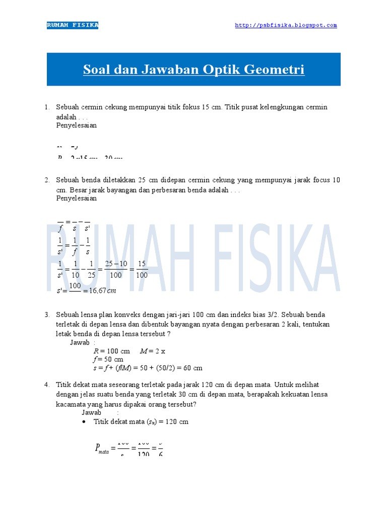 Contoh Soal Optik Geometri Dan Penyelesaiannya - Berbagi Contoh Soal