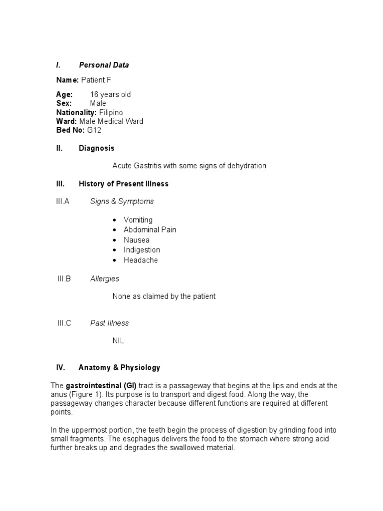 Acute Gastritis Case Study Report | PDF | Large Intestine | Stomach