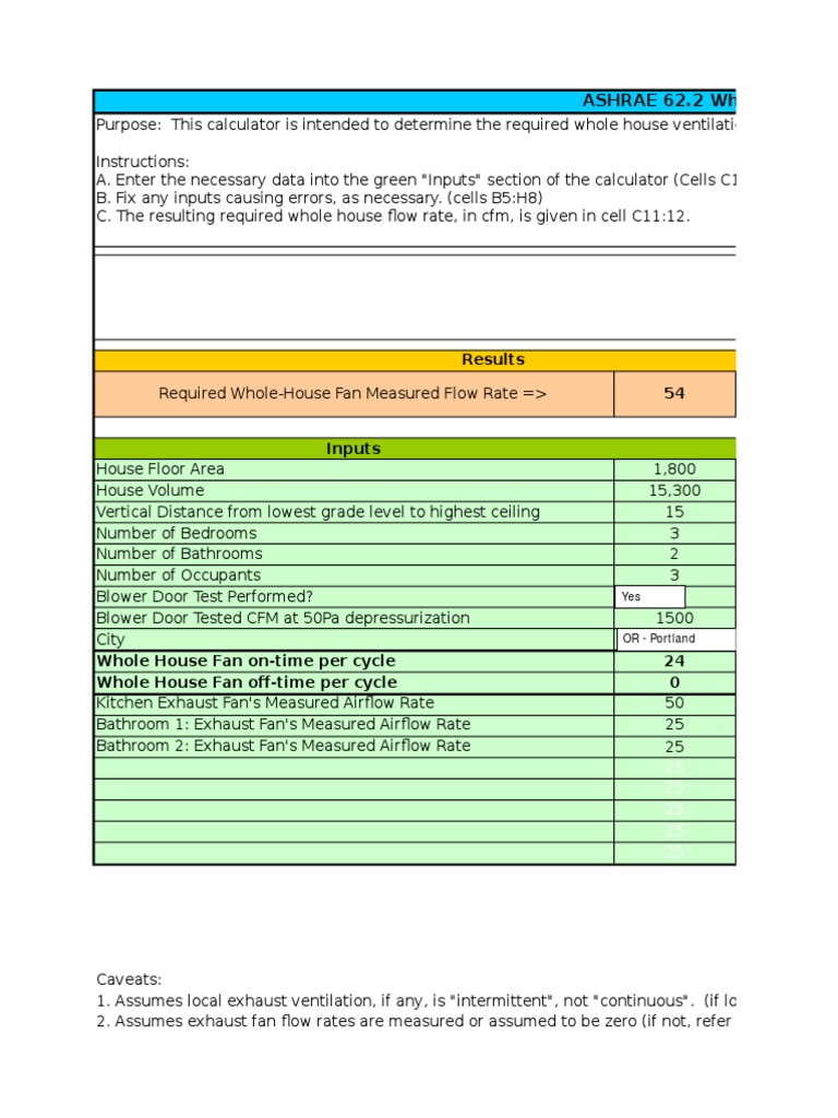 Ventilation Calculator Ashrae 62 2 Existing Houses Ventilation Architecture Automation