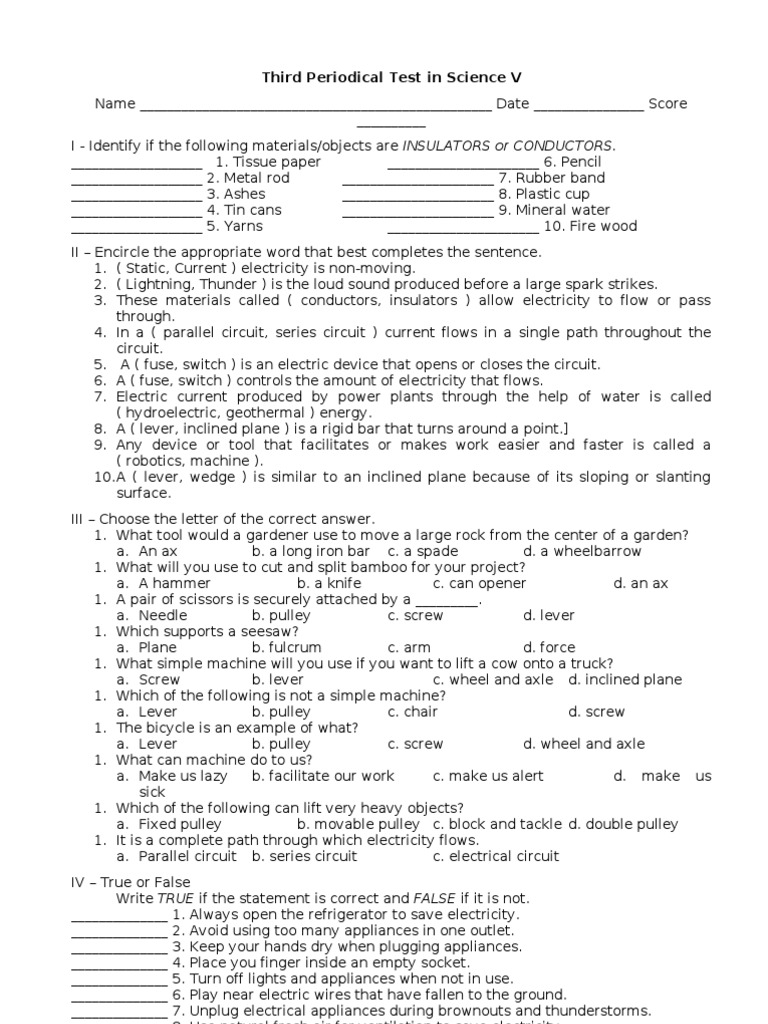 worksheet Science Worksheets For 3rd Grade 100 science worksheets 3rd grade sixth third periodical test in v name machines lever