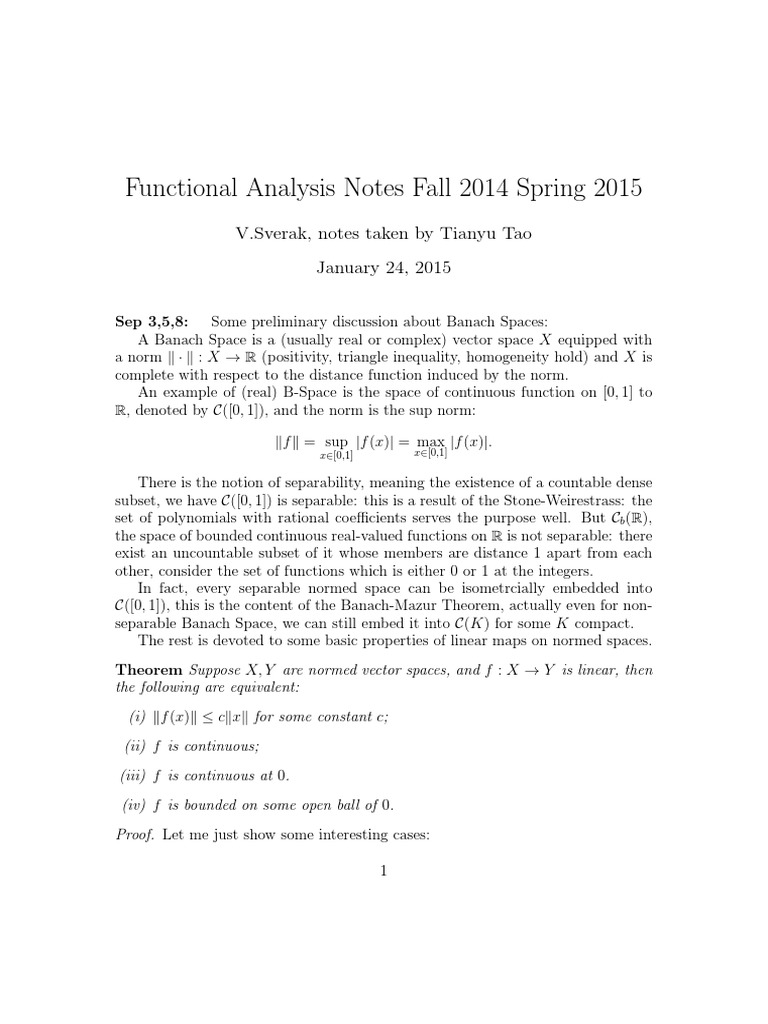 Functional Analysis Lecture Notes Download Free Pdf Hilbert Space