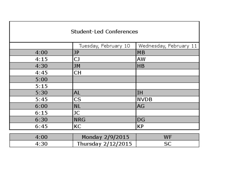 February 2015 Student Conference Schedule | PDF