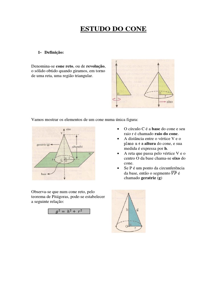 Estudo sobre Cone e Tronco de Cone | PDF | Geometria Elementar | Formas ...