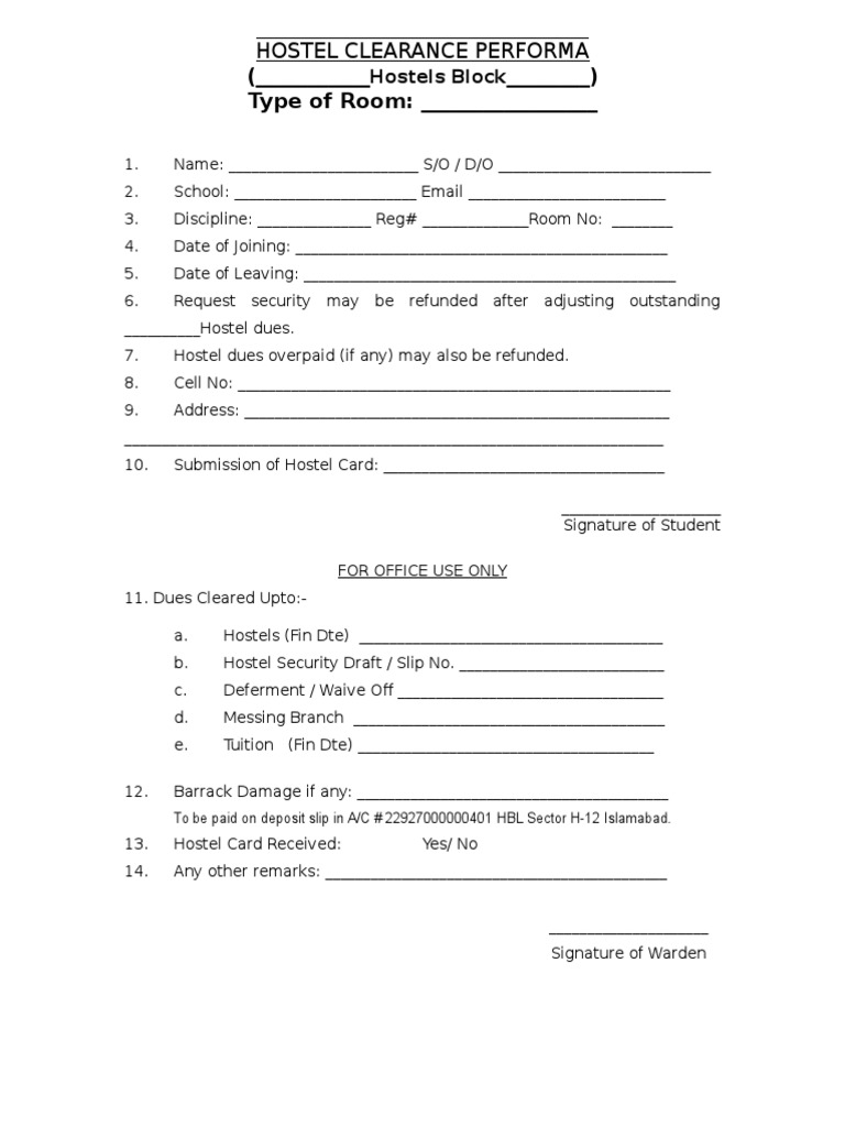 Hostel Clearance Application Form | PDF
