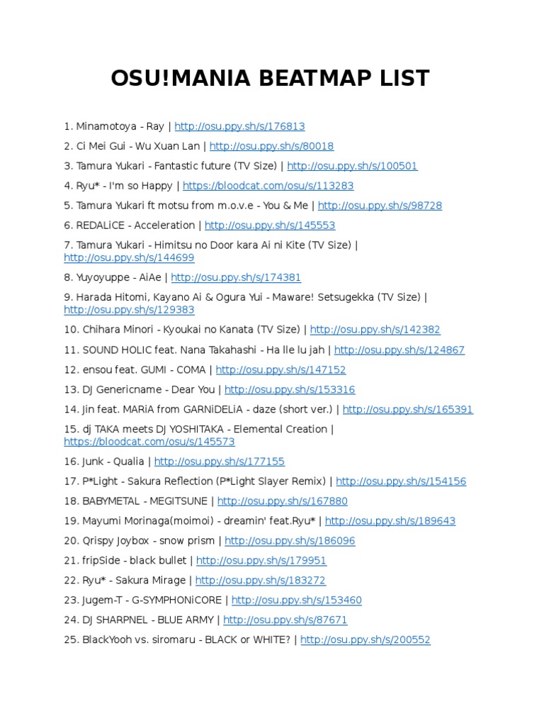 OSU!mania Beatmap Collection | PDF | Art | Science & Mathematics