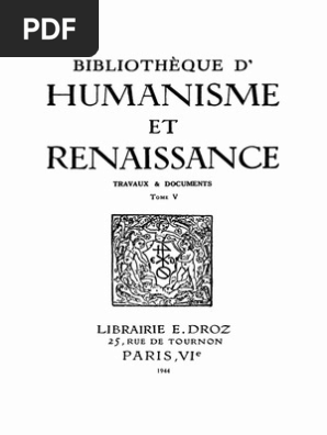 Bibliotheque D Humanisme Et Renaissance Tome V 1944 Impression