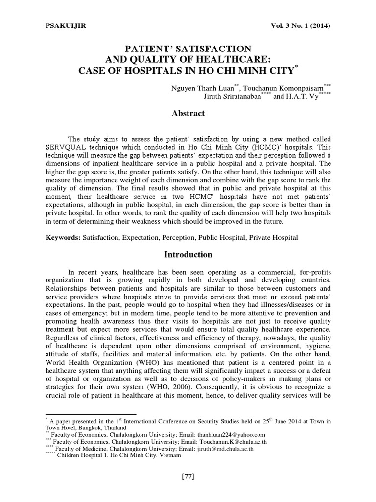 Patient Satisfaction in Ho Chi Minh Hospitals | PDF | Health Care | Patient