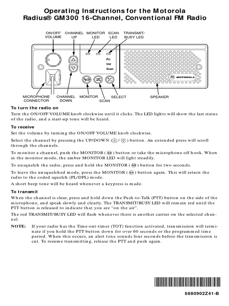 Motorola GM300 Operating Instructions 16-Channel Manual | Broadcasting