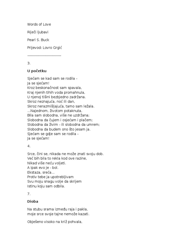 Pearl S. Buck Words of Love, Prijevod Na Hrvatski