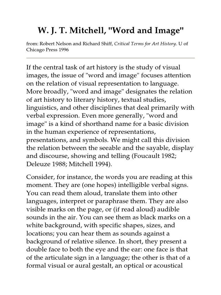 W.J. Mitchell - Word and Image | PDF | Art History | Representation (Arts)