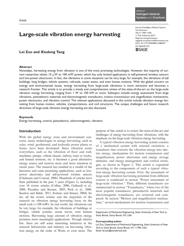 Large-Scale Vibration Energy Harvesting PDF | PDF